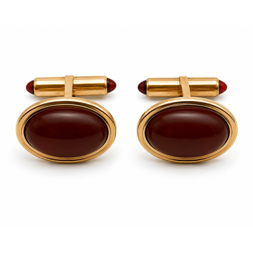 Krementz Mid-Century Oval Gold Tone Faux Carnelian Cabochon Stone Cufflinks